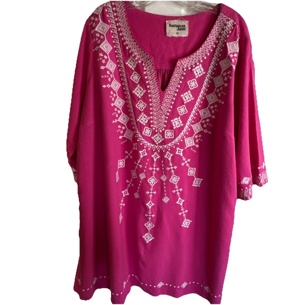 Savanna Jane Maria Embroidered Shift Dress Linen Blend Size‎ 3XL